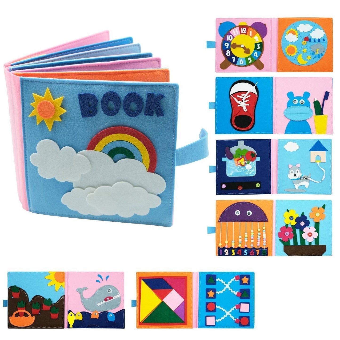 montessori-rainbow-felt-cloth-book-Montessori Educational Toy