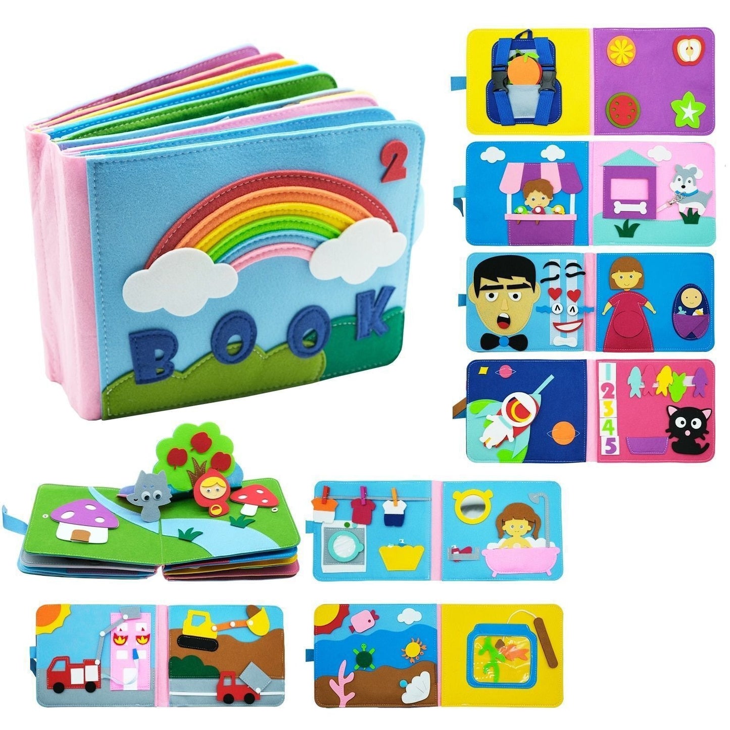 montessori-rainbow-felt-cloth-book-Montessori Educational Toy